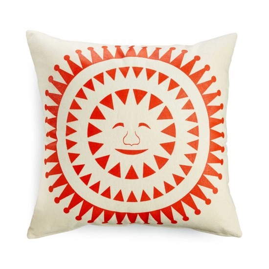 Sun Face Printed Cushion (White/Orange)