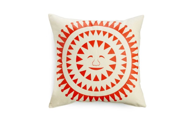  Sun Face Printed Cushion (White/Orange)