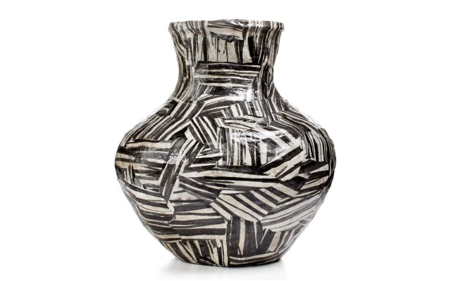  Vase, Black & White Bulb Papier Mache