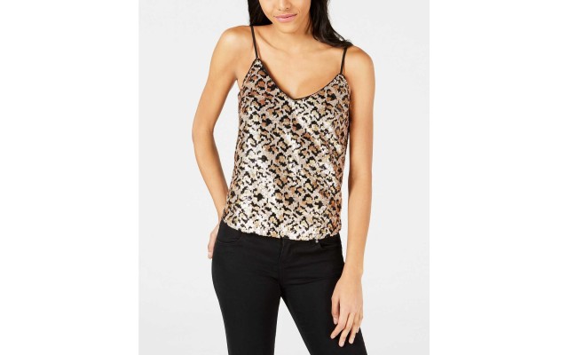  Animal-Print Sequinned Top (Natural, S)