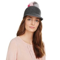 Helene Berman Fox Fur Pom-Pom Cap (One Size, Black)