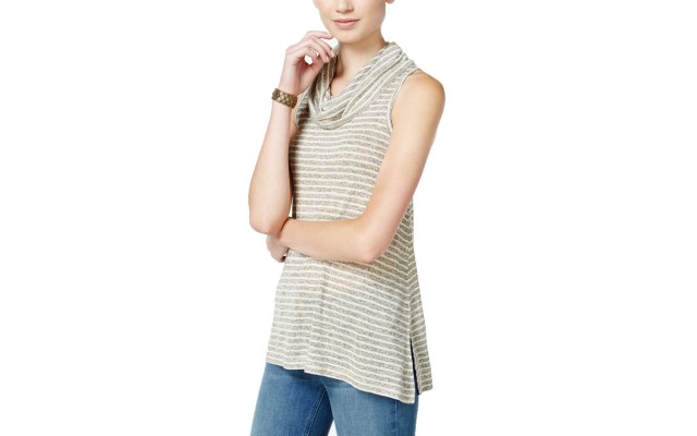 Hippe Rose Juniors’ Sleeveless Cowl-Neck Top (Grey, Large)