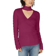 Hippie Rose Juniors’ Choker-Neck Ribbed Sweater (Claret Red, XL)