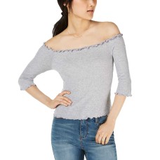 Hippie Rose Juniors’ Off-The-Shoulder T-Shirt (Gray, S)