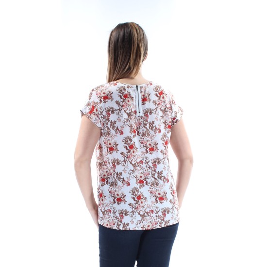  Juniors Short-Sleeve Back-Zip (Ivory Floral, Large)