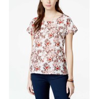 Hippie Rose Juniors Short-Sleeve Back-Zip (Ivory Floral, Large)