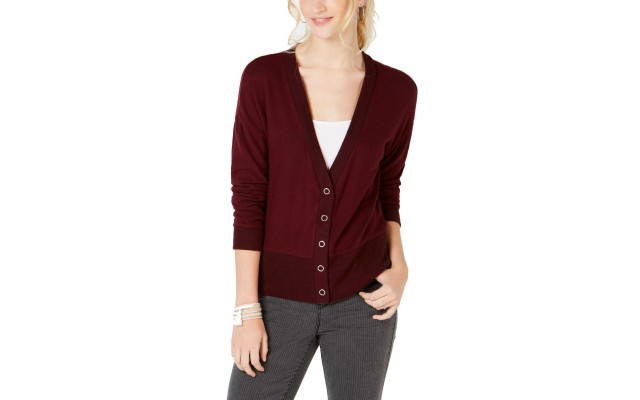  Juniors’ Snap-Front Hacci Cardigan (Wine)