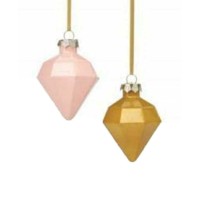 Holiday Lane 2 Glass Diamond-shaped Fa To The La Ornament (Pink/Gold)