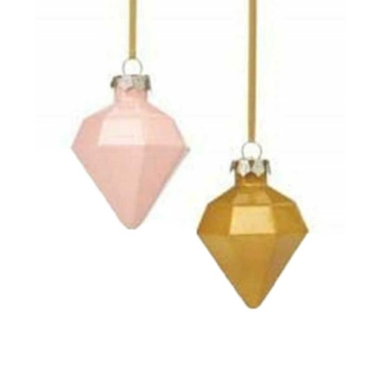  2 Glass Diamond-shaped Fa To The La Ornament (Pink/Gold)