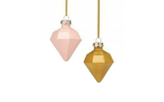  2 Glass Diamond-shaped Fa To The La Ornament (Pink/Gold)