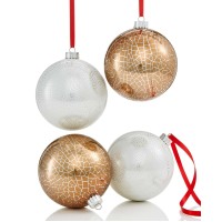 Holiday Lane 4-Pc. Gold & Silver Crackle-Finish Shatterproof Ball Ornament Set