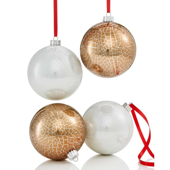  4-Pc. Gold & Silver Crackle-Finish Shatterproof Ball Ornament Set