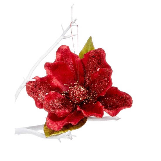  8″ Red Flower Clip On Tree Ornament