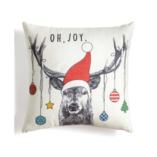  Deer With Ornaments 18″ Square Decorative Pillow (Ivory)