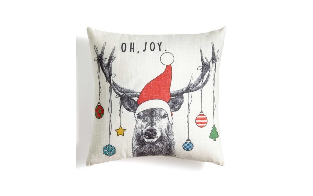  Deer With Ornaments 18″ Square Decorative Pillow (Ivory)