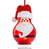 Holiday Lane Glass Painted Santa with Fabric Hat Ornament