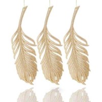 Holiday Lane Gold Glitter Feather Ornament Set of 3