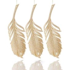 Holiday Lane Gold Glitter Feather Ornament Set of 3