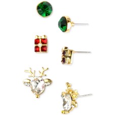 Holiday Lane Gold-Tone 3-Pc. Set Holiday Theme Stud Earrings – Gold