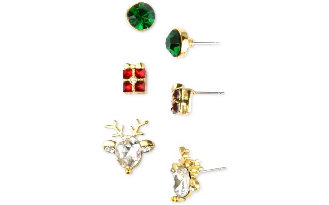 Holiday Lane Gold-Tone 3-Pc. Set Holiday Theme Stud Earrings – Gold