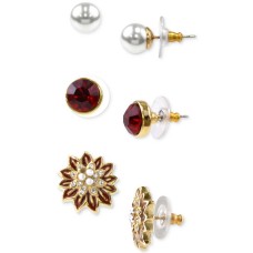 Holiday Lane Gold-Tone 3-Pc. Set Multi-Stone Stud Earrings – Gold