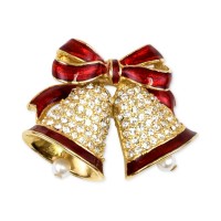 Holiday Lane Gold-Tone Pave & Imitation Pearl Bells Brooch – Gold