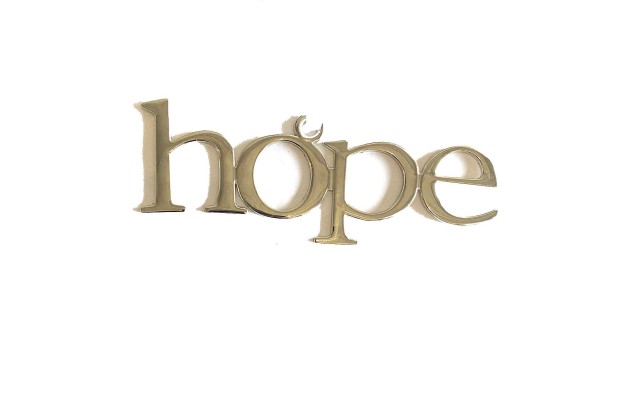  “Hope” Ornament Silver Tone Ribbon Christmas Decoration 6”