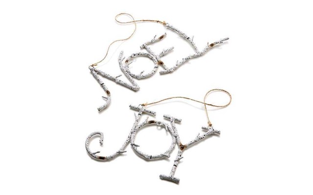  ‘Noel’ & ‘Joy’ Metal Birch Branch Christmas Ornaments, Set of 2