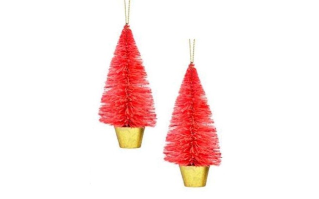  Red Sisal Tree Christmas Ornaments (Set of 2)
