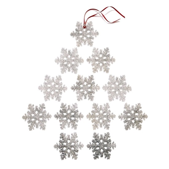  Set Of 12 Silver Glitter Snowflake Ornaments