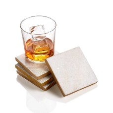 Holiday Lane Set of 4 White Marble & Gold-Trim Coasters