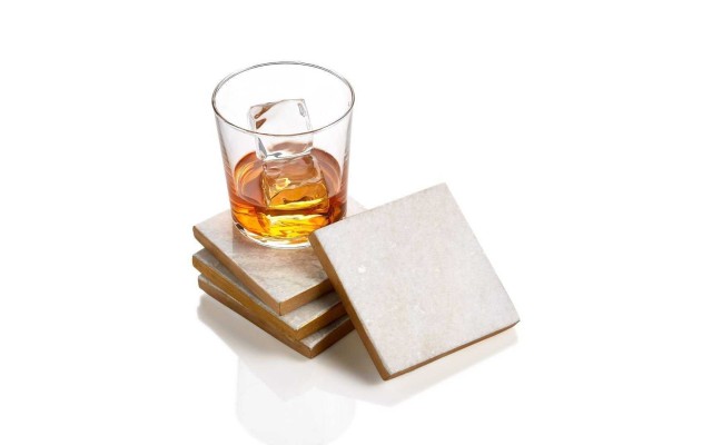  Set of 4 White Marble & Gold-Trim Coasters