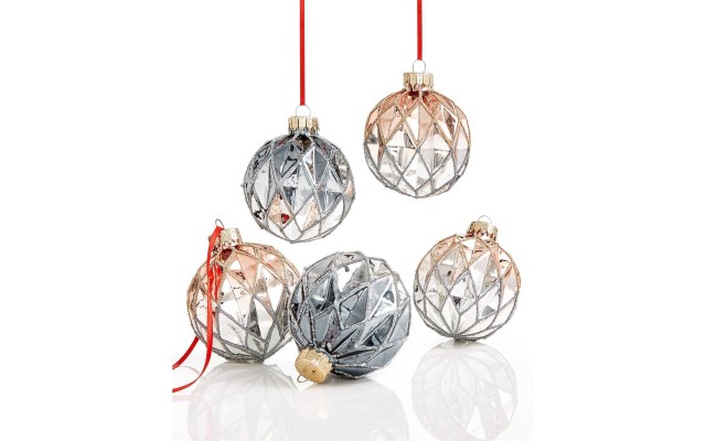  Set Of 5 Glass Ball Ornaments