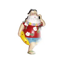 Holiday Lane Vacation Santa On Yellow Pool Float Hawai Shirt & Lei Christmas Ornament