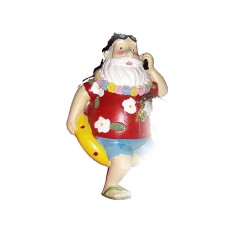 Holiday Lane Vacation Santa On Yellow Pool Float Hawai Shirt & Lei Christmas Ornament