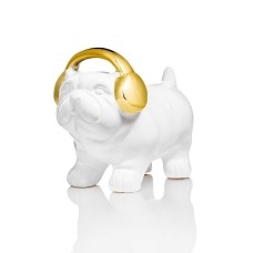 Holiday Lane White Bulldog with Gold Headphones Figurine