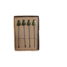 Home Essentials & Beyond Set Of 4 Cocktail Picks 2 Prong Metal Christmas Tree
