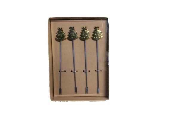  & Beyond Set Of 4 Cocktail Picks 2 Prong Metal Christmas Tree