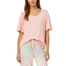 HUE Bell Ruffled-Sleeve Sleep Top (Powder, L)