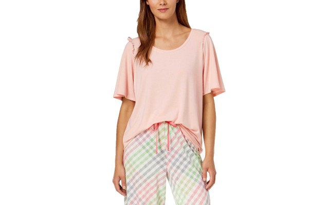  Bell Ruffled-Sleeve Sleep Top (Powder, L)