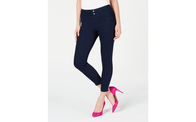  Classic Smooth Denim Capris Leggins, Black, XS