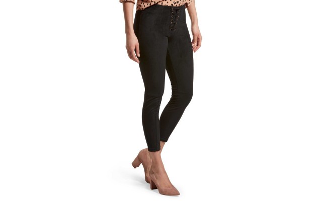  Lace-Up Microsuede Skimmer Leggings (Black, M)