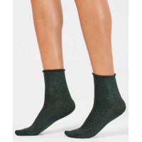 HUE Metallic Roll-Top Shortie Socks (Evergreen)