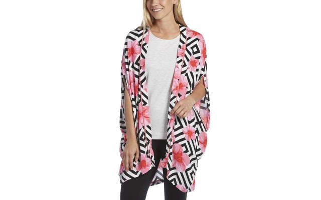  Women's Flower Pop Sleep Kimono Wraps, Flower Pop/White, Large / X-Large