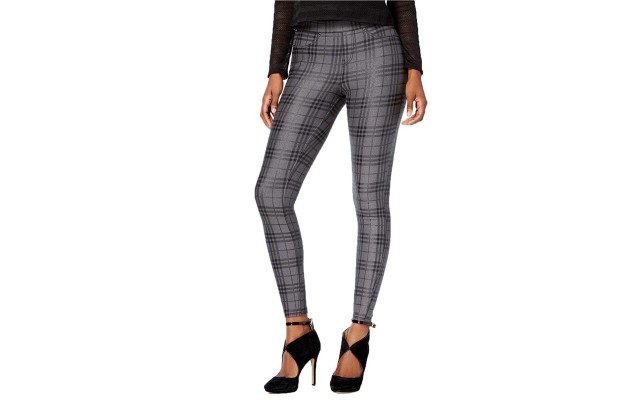  Women’s Metallic Foil Plaid Printed Leggings