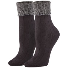 HUE Women’s Scalloped Turncuff Sock 3 Pair Pack, Black/White