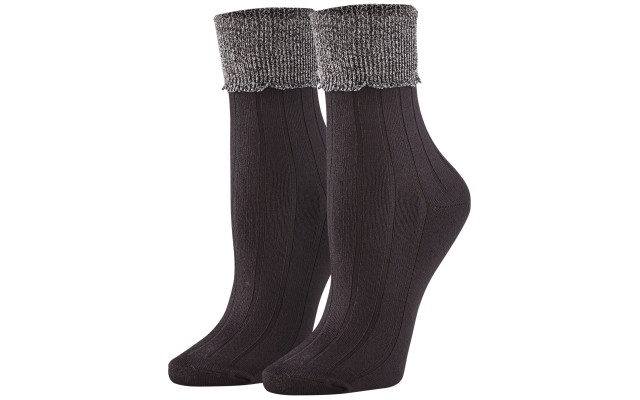  Women’s Scalloped Turncuff Sock 3 Pair Pack, Black/White