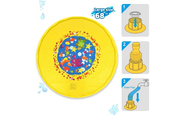 Huge 68″ Splash Water Play Mat for Little Kids & Toddlers, Water Sprinkler, Water Inflatable Wading Pool for Summer Fun Outdoor Water Toys for Boys & Girls