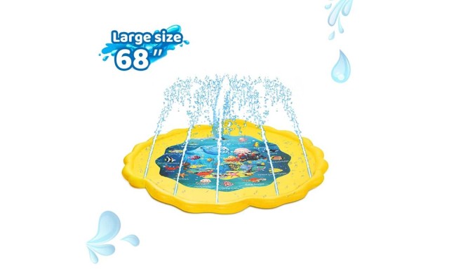 Huge 68″ Splash Water Play Mat for Little Kids & Toddlers, Water Sprinkler, Water Inflatable Wading Pool for Summer Fun Outdoor Water Toys for Boys & Girls