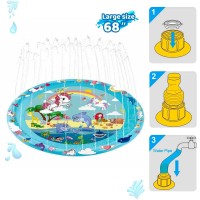 Huge 68″ Splash Water Play Mat for Little Kids & Toddlers, Water Sprinkler, Water Inflatable Wading Pool for Summer Fun Outdoor Water Toys for Boys & Girls